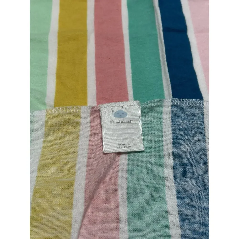 Cloud Island Striped Pink Yellow Green Blue Flannel Receiving Baby Blanket 2020